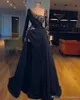 Elegante Abendkleider mit U-Ausschnitt, langen Ärmeln, Schwarz, A-Linie, Perlen, Sweep-Zug, Abschlussball-Party-Kleid, Kleid für besondere Anlässe, Robe de Soiree