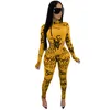 Women 2 pieces set print sweatsuit night club wear cloth casual long sleeve outfits sportswear sexy hoodies top+Pants plus size outfits 2249