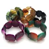 bijoux hip-hop rayures multicolores agates du Botswana perles gemme Bracelet élastique forme concave