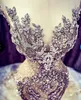 Champagne Wedding Dresses Lace Crystal Beads Sequin Sweep Train Jewel Neck Mermaid Wedding Dress Real Picture Cap Sleeve Luxury Br256f