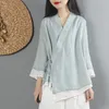 Women Linen Shirt Tops Chinese Style Vintage Shirt Cardigan Coat Fairy Tai Chi Uniform Tang Suit Breathable Casual Hanfu