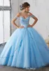 2019 bleu ciel clair robe de bal robe de Quinceanera manches Cap spaghetti perles cristal princesse robes de soirée de bal longue pour Sweet2610