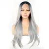 Perruque Lace Front Wig brésilienne lisse et soyeuse, couleur grise naturelle, pleine densité 180, résistante à la chaleur, perruques synthétiques sans colle, mode o3391048