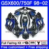 Lichaam voor SUZUKI GSXF 750 600 GSXF750 BLAUWE VLAMEN VOORRAAD 1998 1999 2000 2001 2002 292HM.72 GSX 600F 750F KATANA GSXF600 98 99 00 01 02 Kuip