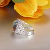 LuckyShine Hochzeitsschmuck, glänzender Regenbogen-Oval-Feuer-Mystik-Topas-Edelstein, Silber, Unisex-Ring für Liebhaber, Schmuck, US-Größe 7–9