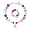 Fille Coeur Pendentif Perle Collier Bracelet Drapeau Américain Licorne Diamant Rose Tête De Crâne Arc Bubblegum Toddler Party Bijoux GGA3548-3