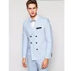 Guapo doble botonadura azul claro novio esmoquin muesca solapa hombres trajes 2 piezas boda/graduación/cena Blazer (chaqueta + Pantalones + corbata) W887