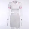 Viifaa Knitted Sweater Matching Two Piece Set Women Button Crop Top and Mini Skirt 2 Piece Sets Stretchy Summer Club Outfits