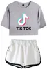 Senhoras Cinpoo / Meninas Tik Tik T-shirt Impresso T-shirt Música App App Logo Crop Top com Shorts Hip Hop Streetwear Pajama Sets1