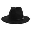 Men Women Flat Brim Panama Style Wool Felt Jazz Fedora Hat Cap Gentleman Europe Formal Hat Yellow Floppy Trilby Party Hat310B