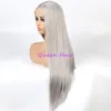 Ombre Grey Two Tone Color Top Grade Natural Straight High Density Heat Resistant Fiber Glueless Synthetic Lace Front Wigs For Black Women