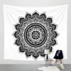 Schwarz-weißer Wandteppich, Wandbehang, Mandala-Wandteppiche, indische traditionelle Baumwolle, bedruckt, Bohemian-Hippie, große Wandkunst, 79 x 59 cm