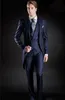 New Slim Fit утренний стиль Groom смокинг отворотный мужской костюм темно-синий Groomsman / лучший мужчина свадебные / выпускные костюмы (куртка + брюки + жилет) HY6019