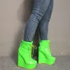 Rontic, botines de plataforma de invierno para mujer, cuñas sexis, botas de tacón alto, punta redonda, azul, verde, zapatos brillantes para mujer, tallas grandes de EE. UU. 5-15