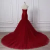2019 Plus La Taille Élégant Rouge Foncé Sirène Robes De Mariée Sans Bretelles Chérie À Lacets Plis Tulle Non Blanc Robe De Mariée Vintage