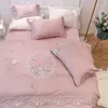 Princess Pink Cotton Luxury BeddingSets King Queen Size Pastoral Embroidery Flower White Mintgreen Duvet Cover Comforter Cover Bed3537397