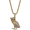 Fashion Men 18k Gold Plated Silver Chain Owl Pendant Necklace Designer Iced Out Rhinestone Hip Hop Rap Rock Jewelry Necklaces For 6535055