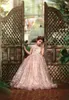 Vestidos reflexivo lantejoulas 3-D florais Appliqued Princesa Flor Meninas com curva Sash Organza Kids Wear Formal Com oco Voltar