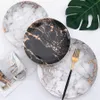 Marble Plates Ceramic Dishes Gold Inlay Porcelain Dessert Plate Steak Salad Snack Cake Plates Tableware Dinnerware RRA2007