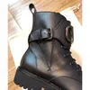 2019 Kvinnor Winter Calfskin Leather Combat Boot Womens Martin Anklehigh Paneled Buffed Leather Boots In Black Come With Box Size1056390