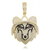 Hip Hop Iced Out Wolf Halskette Anhänger Gold versilbert mit Seilkette für Männer Frauen