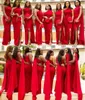 2019 Arabic Cheap Red Mermaid Bridesmaid Dresses One Shoulder Side Split Floor Length Long Wedding Guest Dress Formal Maid of Honor Gowns