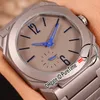 New OCTO Finissimo Automatic Mens Watch 102945 Titanium Steel Gray Dial Blue Stick Markers Stainless Steel Bracelet 41mm Puretime 187y