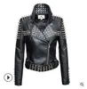 Bullet Rivet Dames Pu Leather Jackets Punk Motorfiets Biker Verstelbare taille Zip Splited Woman's Faux Fur Short Coats WP012