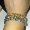 Męskie Hip Hop złota bransoletki Biżuteria Symulowana diamentowa kryształ kryształ mrożony łańcuch bransoletki Miami Cuban Link Bransoletka 218Q