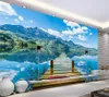 papel de parede para paredes 3 d para sala de estar reflexão da água do lago ponte de madeira única parede de fundo TV 3D
