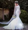 2019 Newest Cheap Plus Size Long Sleeve Mermaid Wedding Dresses Bridal Gowns With Detachable Train Lace Wedding Dress