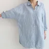 Womens Oversized Blouse 루스 커튼 리넨 롱 슬리브 솔리드 컬러