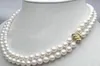 Doppelte natürliche Stränge 8-9mm Südsee weiße Perlenkette 18 925er Silber Gold Brosche