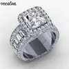 Vecalon Vintage Ring 925 Sterling Silver Princess cut 3ct Diamond Cz Förlovningsbröllopsringar för kvinnor Finger Smycken