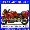 Injektionsformkropp för Kawasaki GTR1400 08 09 10 11 255HM.14 GTR-1400 08 11 All Glossy Red GTR 1400 2008 2009 2010 2011 Fairings Kit