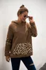 Frauen Patchwork Pullover Langarm Reißverschluss Sherpa Leopard Sweatshirt Soft-Fleece mit Kapuze Outwear mit Taschen Tops Hoodiemantel LJJA3149