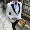 Custom White Suits for Wedding Tuxedos Groom Wear Black Shawl Lapel Groomsmen Outfit Man Blazer 3Piece trajes de hombre Costume Ho332R