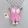 2PCS Kleinkind Kinder Baby Mädchen Sommer Kleidung Regenbogen streifen T-shirt Tops + Trägerhose Schmetterling flügel Mädchen Outfits Set