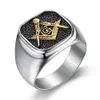 Hot sale Vintage Stainless Steel Men Ring Big Free Mason Freemasonry Masonic AG Retro Punk 3 Colors Titanium Male Ring Jewelry