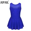 iEFiEL Kids Teen Sparkly Figure Skating Dress Ice Skating Dance Wear Gymnastics Leotard for Girls Contemporary Costumes Dresses