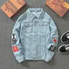 E·BAIHUI Men Streetwear badge printed Jeans Jackets Fashion Hip hop male motorcycle Casual Slim Fit Denim coat Outerwear Plus Size 5XL