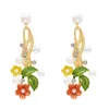 Pendientes colgantes de 4 colores en forma de flores con imitaton Pearl Rhinestone Stud Pendientes para niñas mujeres regalos