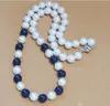 Noué à la main belle 8mm coquille blanche perle lapis lazuli perles rondes collier 45cm bijoux de mode 3 pc/lot