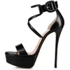 Woman Black Gold Pink Matte Leather One Line Platform Sandals Super Thin Heels Cross Buckle Strap Party Sandals Shoes