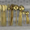 24pcs Gold Dinnerware Set 18 10 Stainless Steel Flatware Set LNIFE Fork Spoon Cutlery Kitchen Tableware Silverware With Gift Box307G