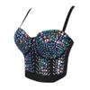 She'Smoda Unikalna Rhinestone Gaga Bustier Perły Diament Push Up Night Club Bralette Damski Bra Cropped Top Kamizelka Plus Sizej190424