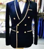 Masowe męskie garnitury kurtka podwójna szal Lapel granatowy aksamitny ślub ślub Tuxedos Men Party Blazer Business Tylko jeden