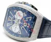 Men's Products Vanguard 44mm watch 7750 Valjoux Automatic Movement Functional Chronograph watch Blue Dial with Exploded Numerals in Diamonds