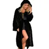 ETOSELL Cappotto in pelliccia sintetica nera da donna spesso invernale casual solido capispalla sottile stile lungo cappotto caldo con cappuccio in pelliccia sintetica in peluche