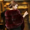 Elegant Womens Faux Mink Cashmere Winter Warm Fur Coat Shawl Cape Fashion Solid Ladies Faux Fur Poncho HO704471
